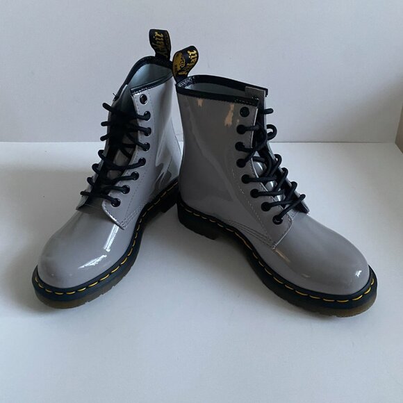 NWT Dr. Martens 1460 Zinc Gray Lamper Patent Leather Women's Boots Size 7 27635 - Picture 6 of 16
